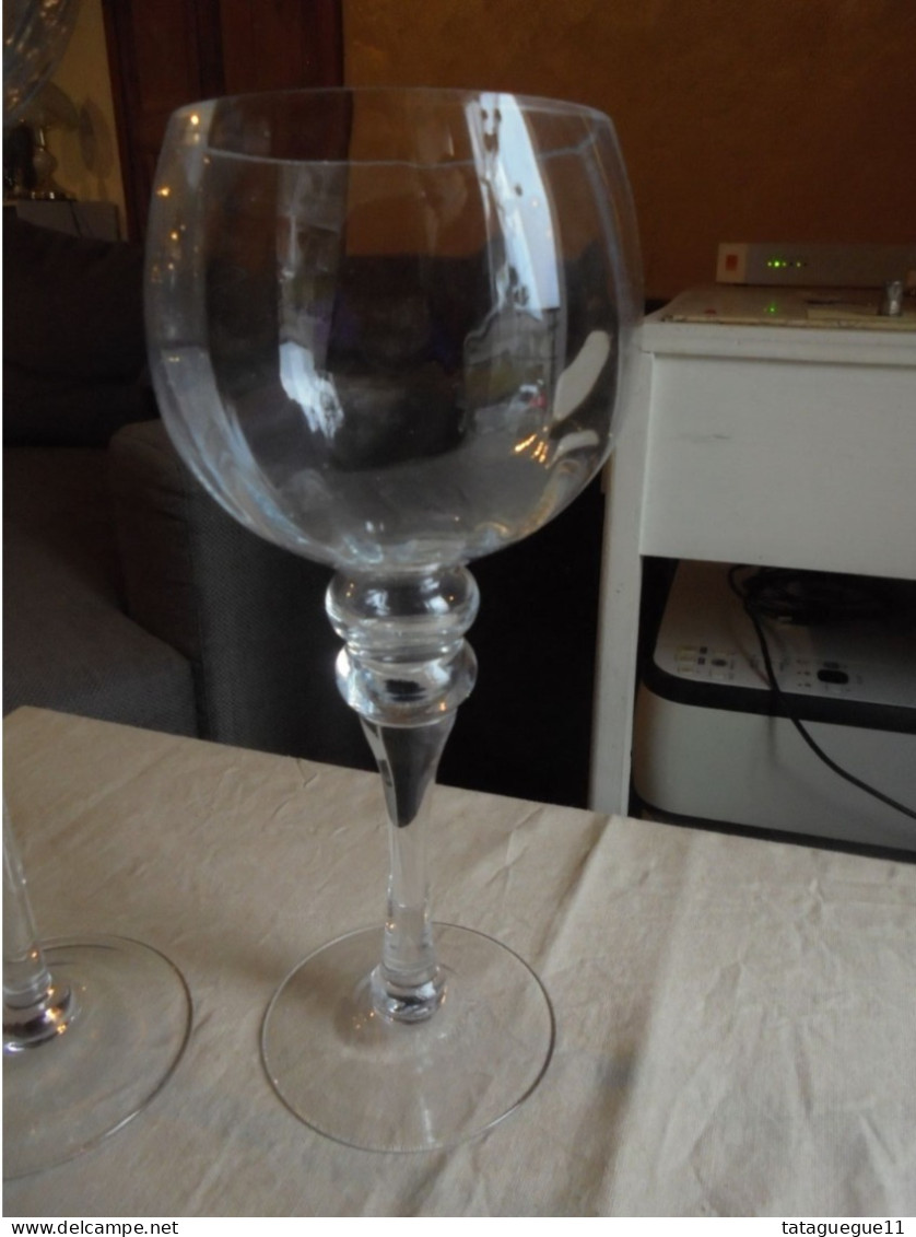 Ancien - 2 Grands verres ballon photophores sur pieds en verre