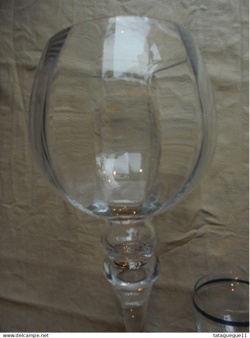 Ancien - 2 Grands verres ballon photophores sur pieds en verre