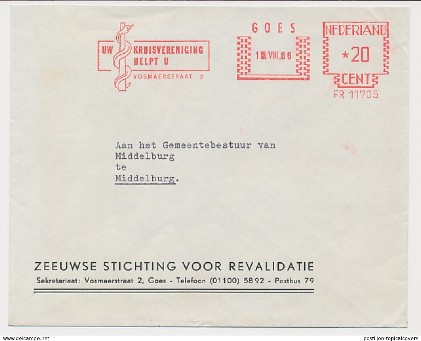Meter Cover Netherlands 1966 Aesculapius - Snake - Goes - Autres & Non Classés