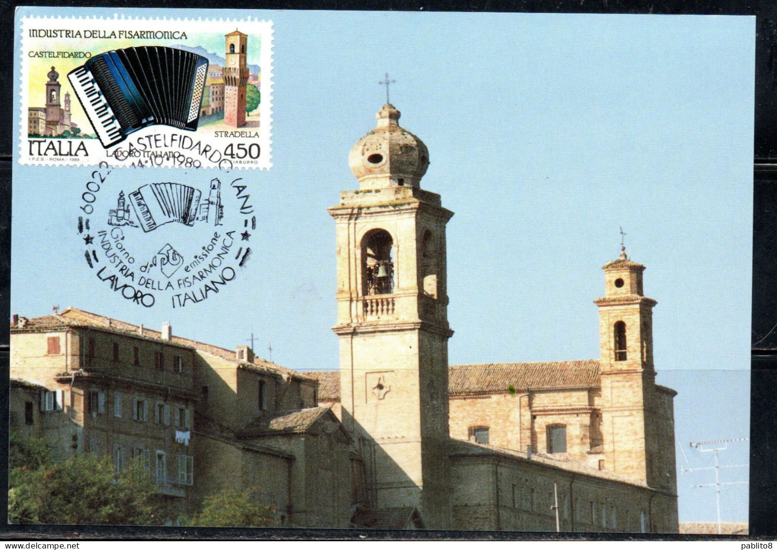 ITALIA REPUBBLICA ITALY REPUBLIC 1989 IL LAVORO ITALIANO PER IL MONDO FISARMONICA LIRE 450 CARTOLINA MAXI MAXIMUM CARD - Maximumkarten (MC)