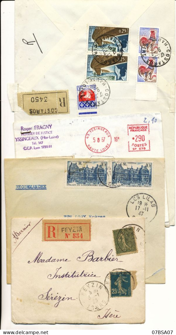 4 X LETTRE RECOMMANDEE A ETUDIER HTE LOIRE ISERE ET SEINE - 1921-1960: Période Moderne