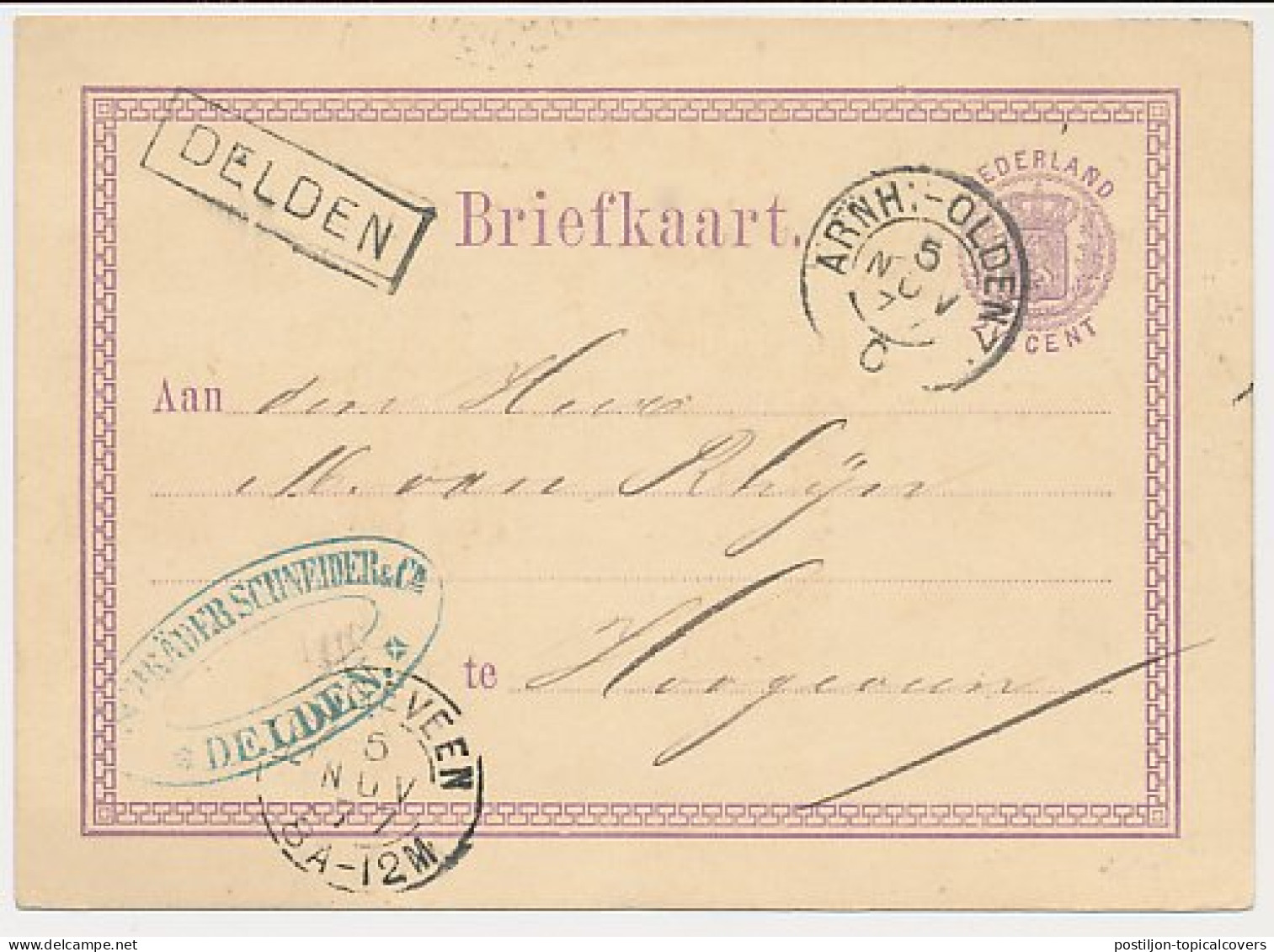 Trein Haltestempel Delden 1877 - Storia Postale
