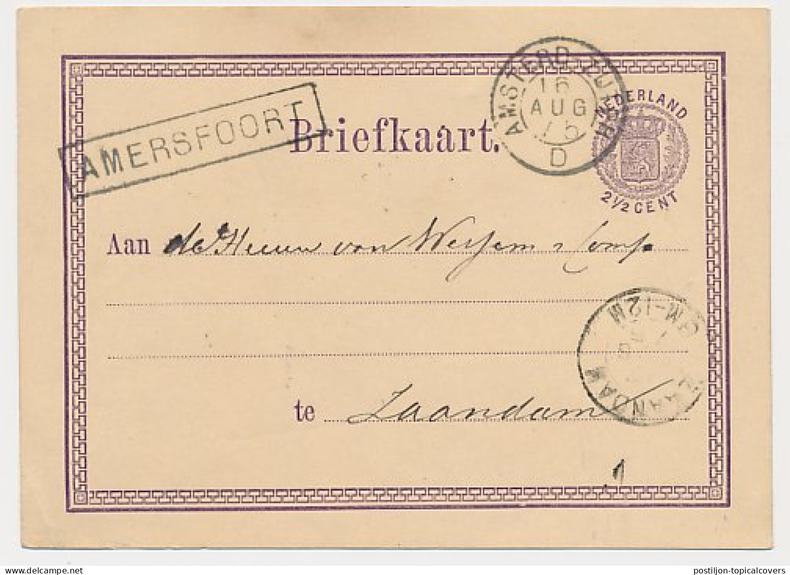 Trein Haltestempel Amersfoort 1875 - Covers & Documents