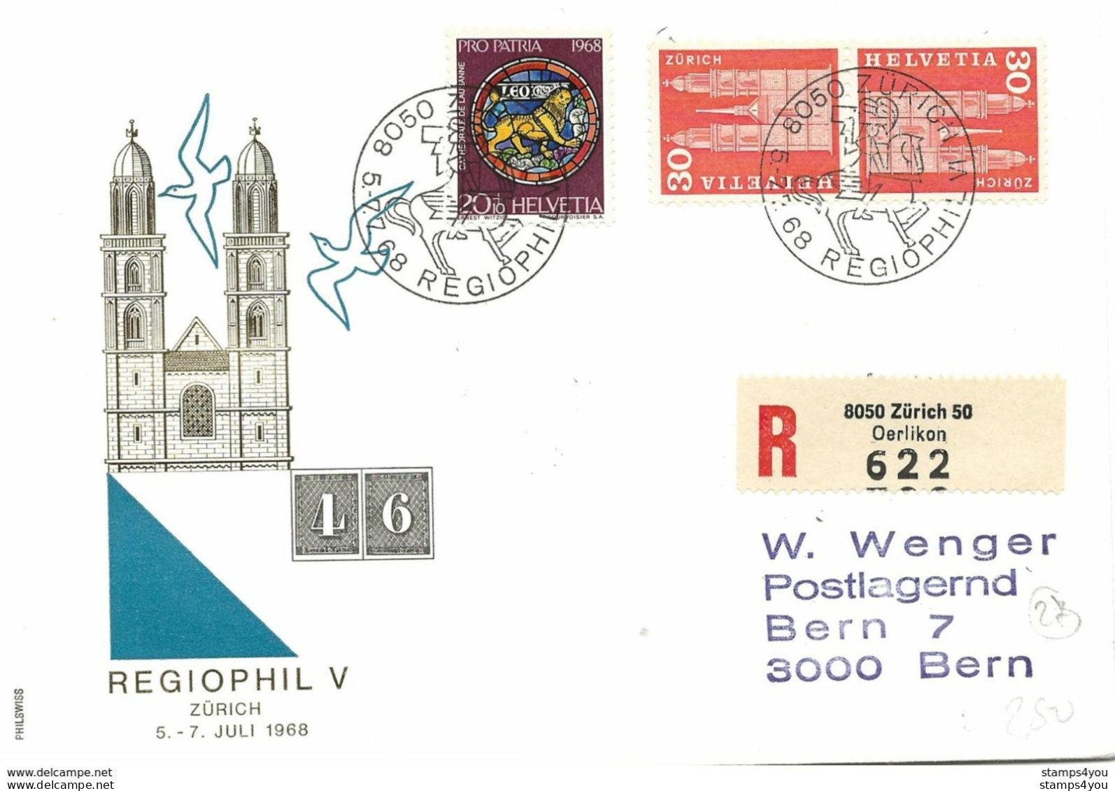 166 - 27 - Enveloppe Recommandée Avec Oblit Spéciale "Regiophil Zürich 1968" - Marcophilie