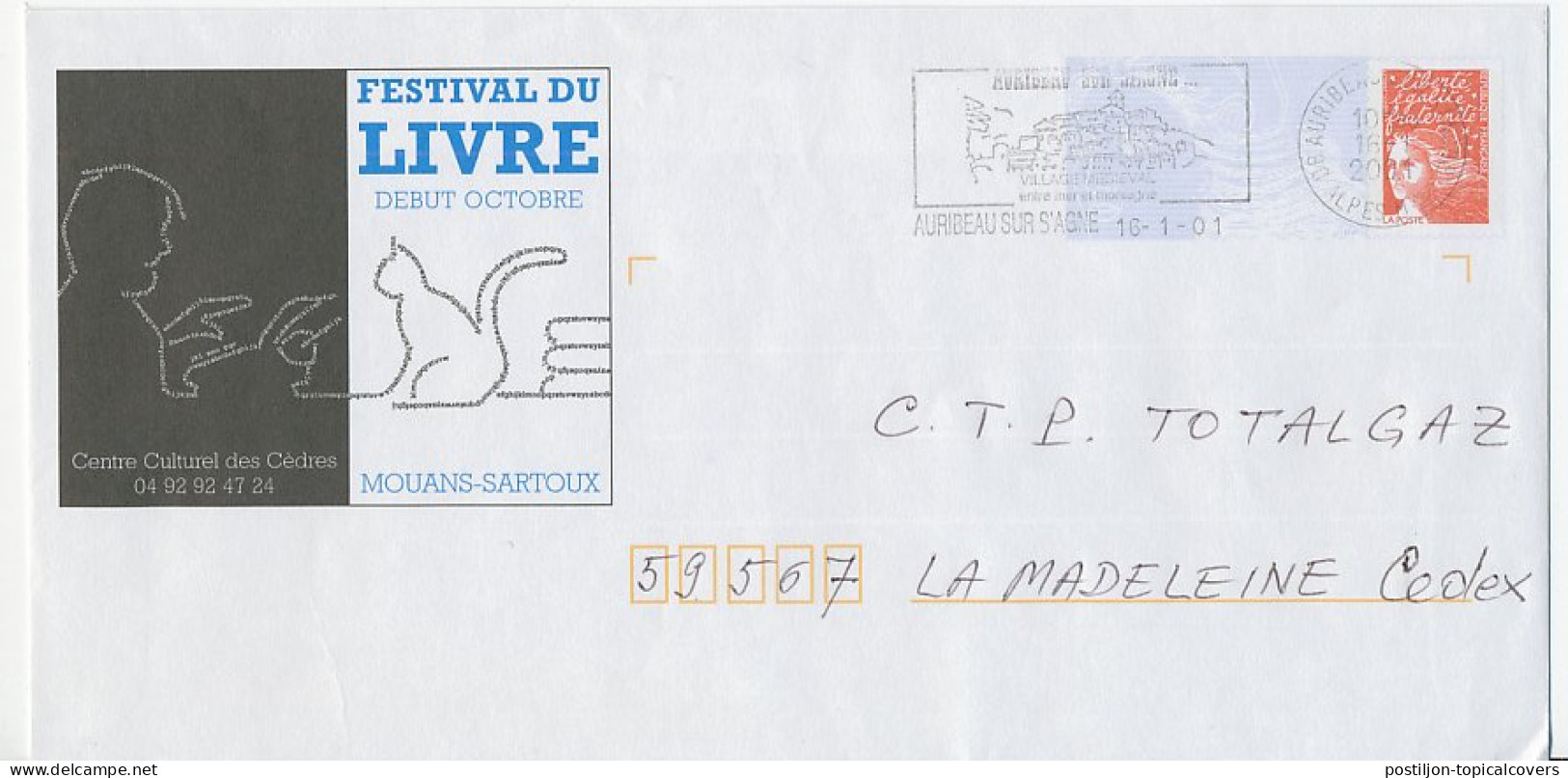 Postal Stationery / PAP France 2001 Book Festival - Cat - Non Classés