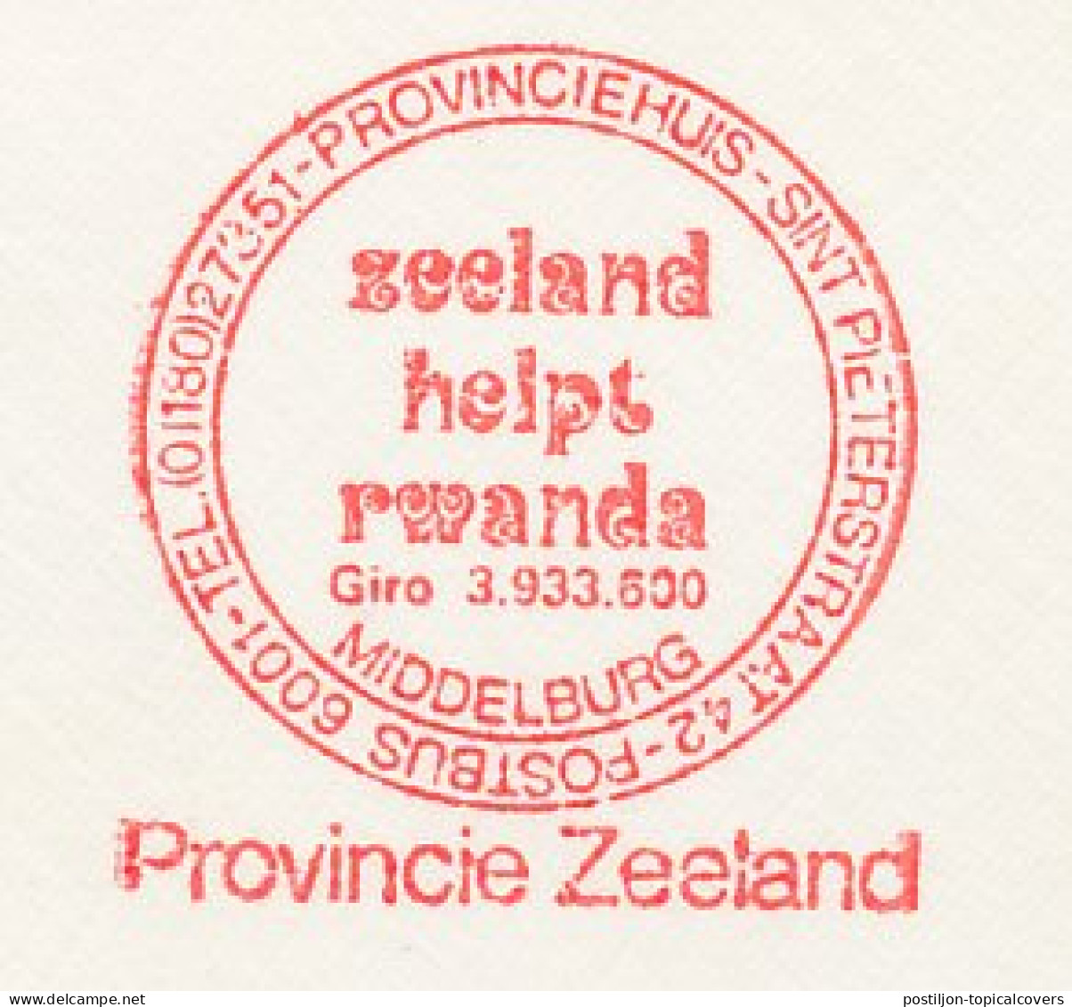 Meter Cover Netherlands 1979 Zeeland Helps Rwanda - Aid - Middelburg - Sonstige & Ohne Zuordnung