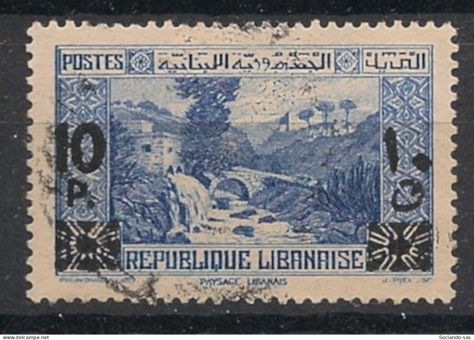 GRAND LIBAN - 1943-45 - N°YT. 186 - 10pi Sur 12pi50 Outremer - Oblitéré / Used - Oblitérés