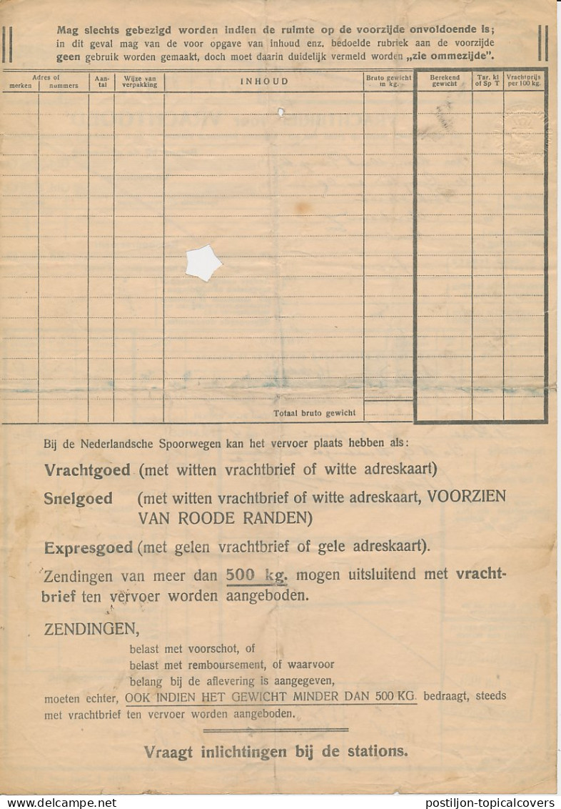 Vrachtbrief N.S. Den Haag - Arnhem 1934  - Zonder Classificatie