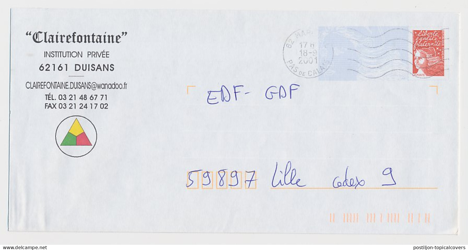 Postal Stationery / PAP France 2001 Triangle - Colors - Non Classificati
