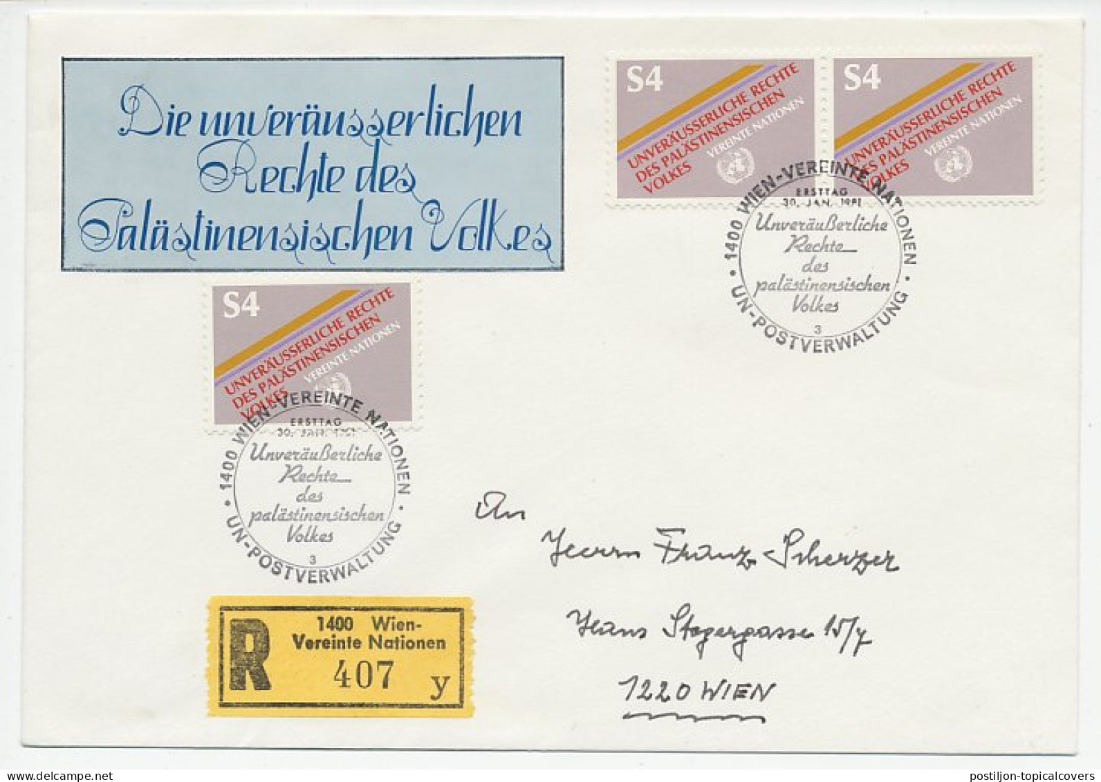 Registered Cover / Postmark United Nations Rights Palestinian People - UNO
