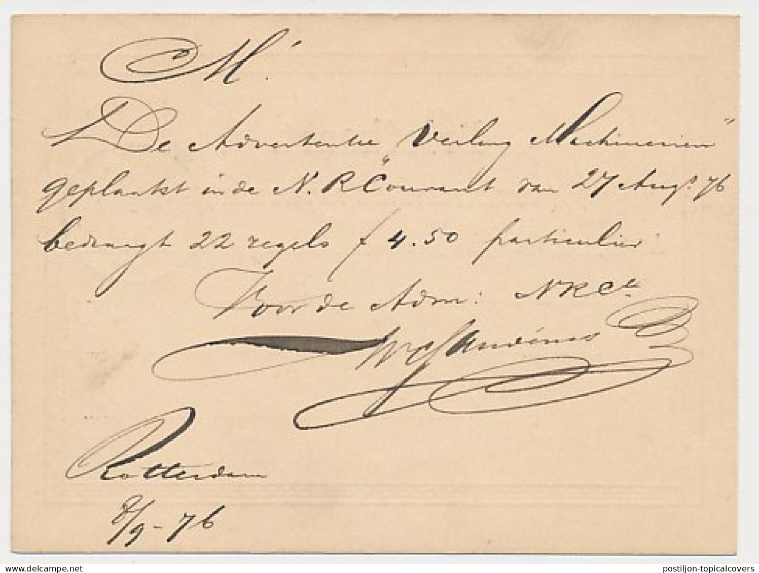 Briefkaart G. 2 A-krt. Rotterdam - Weesp 1876 - Entiers Postaux