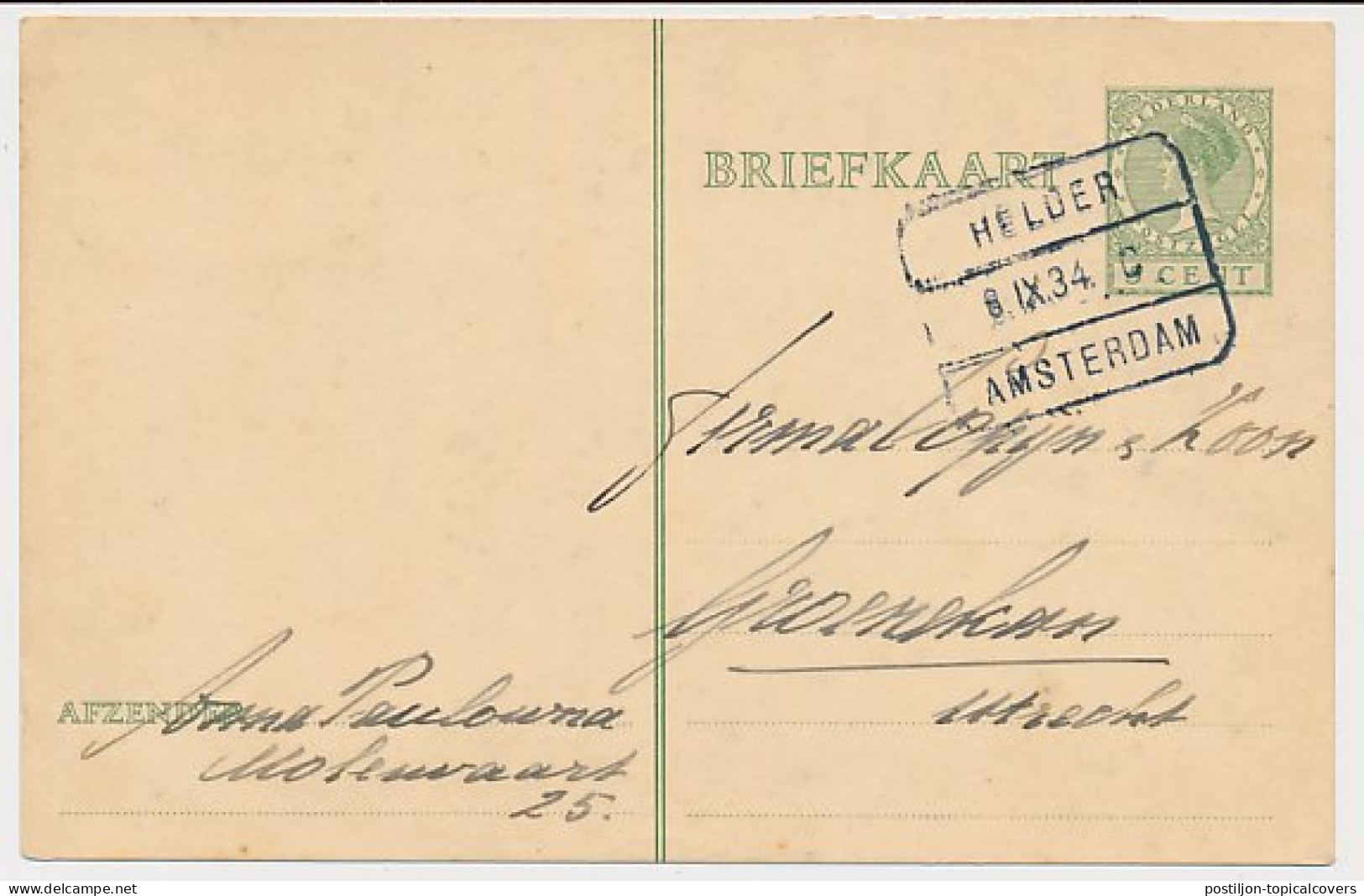 Treinblokstempel : Helder - Amsterdam C 1934 ( Anna Paulowna ) - Unclassified