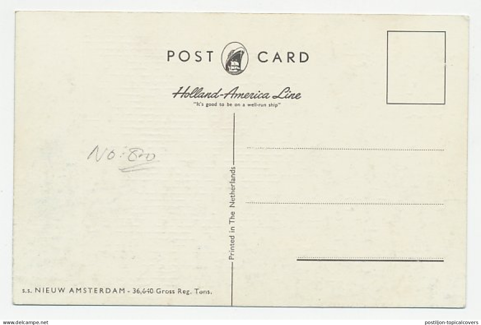 Prentbriefkaart HAL - S.S. Nieuw Amsterdam - Dampfer