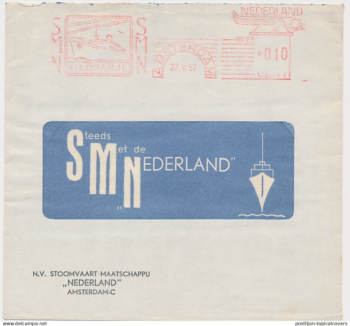 Meter Cover Netherlands 1957 SMN - Steamship Company Netherlands - M.S. Oranje - Bateaux