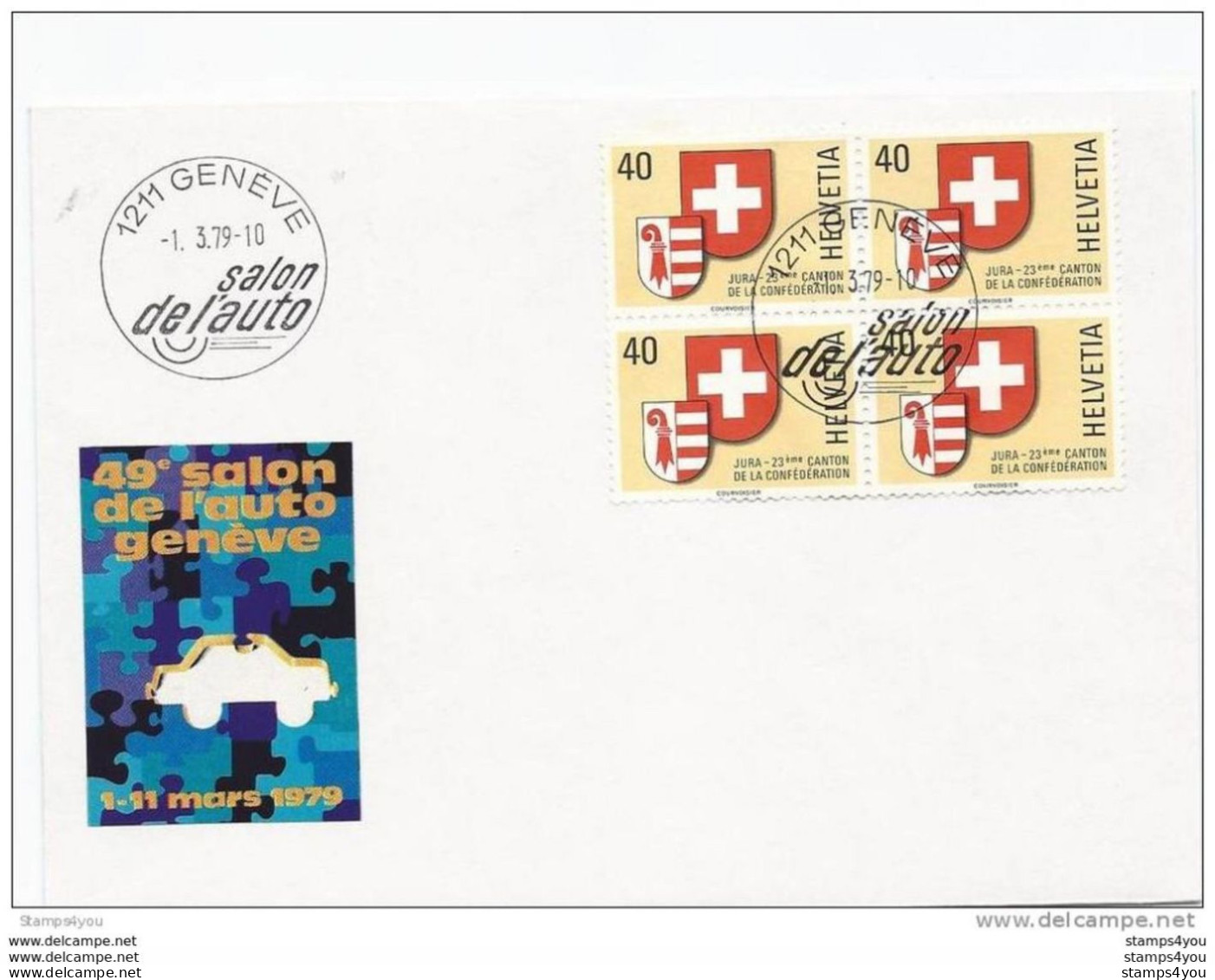 190 - 26 - Enveloppe Avec Oblit Spéciale "Salon De L'Auto 1979 Genève" + Vignette - Marcophilie