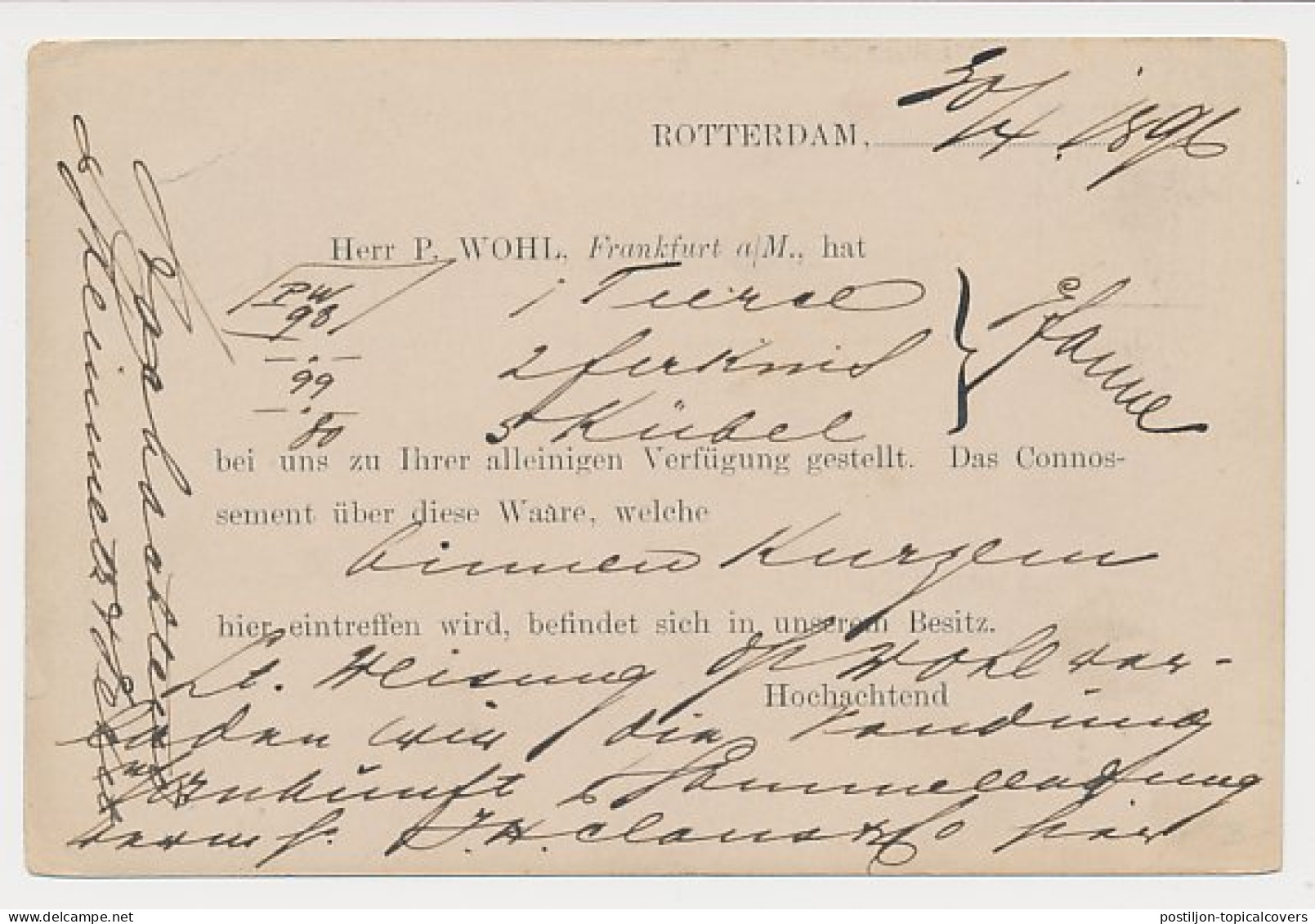 Briefkaart G. 36 Particulier Bedrukt Rotterdam - Duitsland 1896 - Entiers Postaux