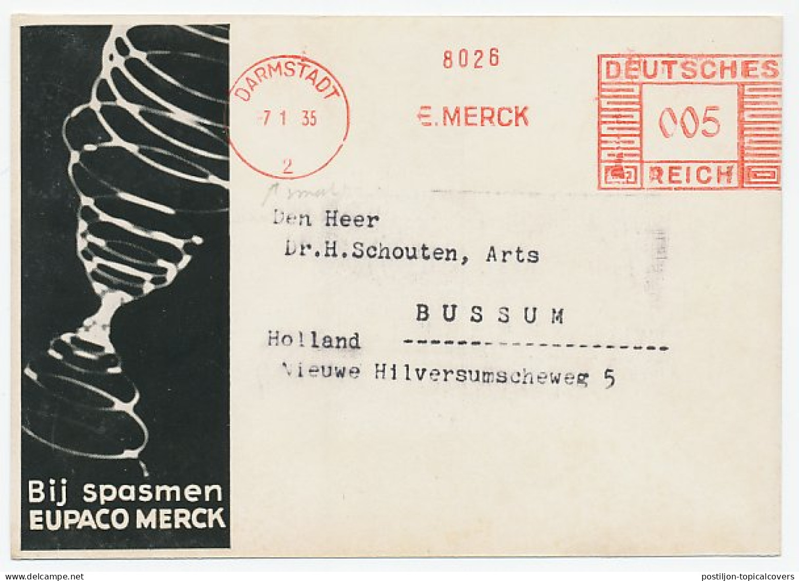 Illustrated Meter Card Germany Medicine - Merck - Pharmacy - Autres & Non Classés