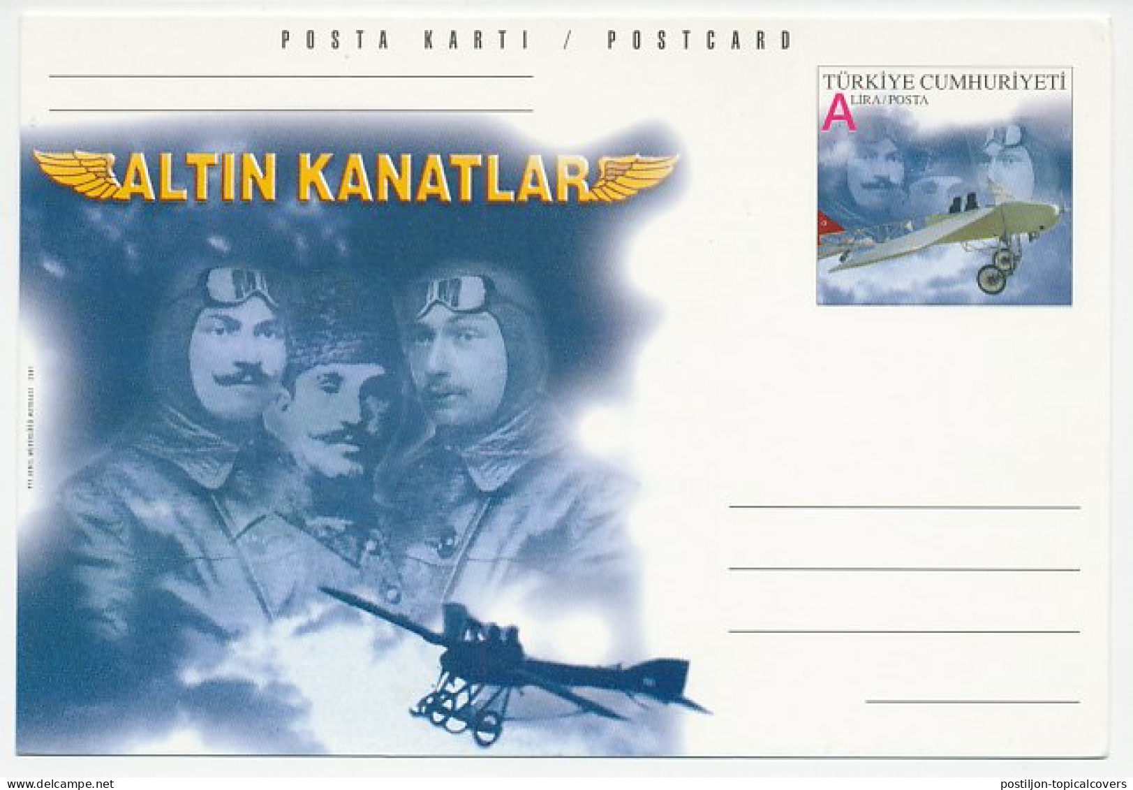 Postal Stationery Turkey 2001 Gold Wings - Avions