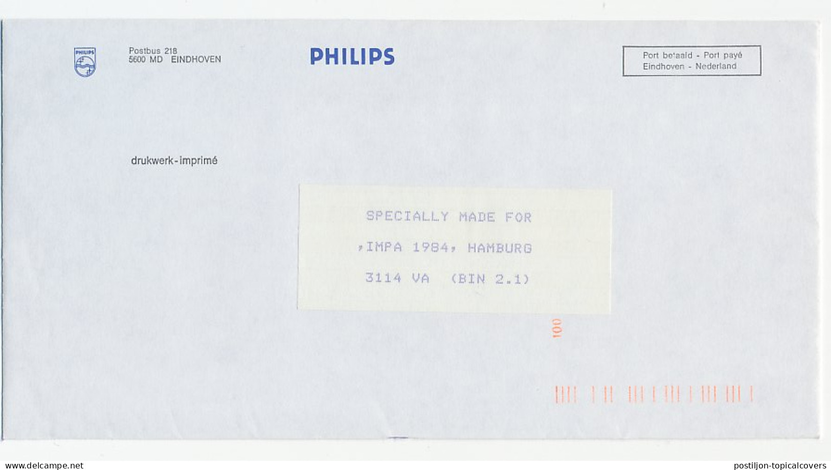 KPK 100 - IMPA 1984 Hamburg - Proef / Test Envelop Philips - Unclassified