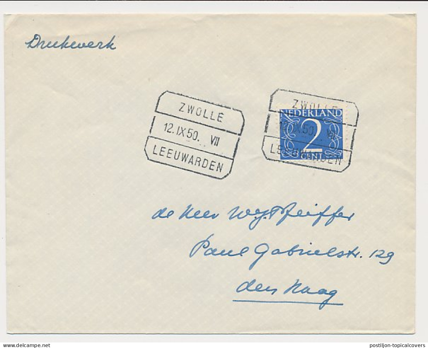 Treinblokstempel : Zwolle - Leeuwarden VII 1950 - Non Classés