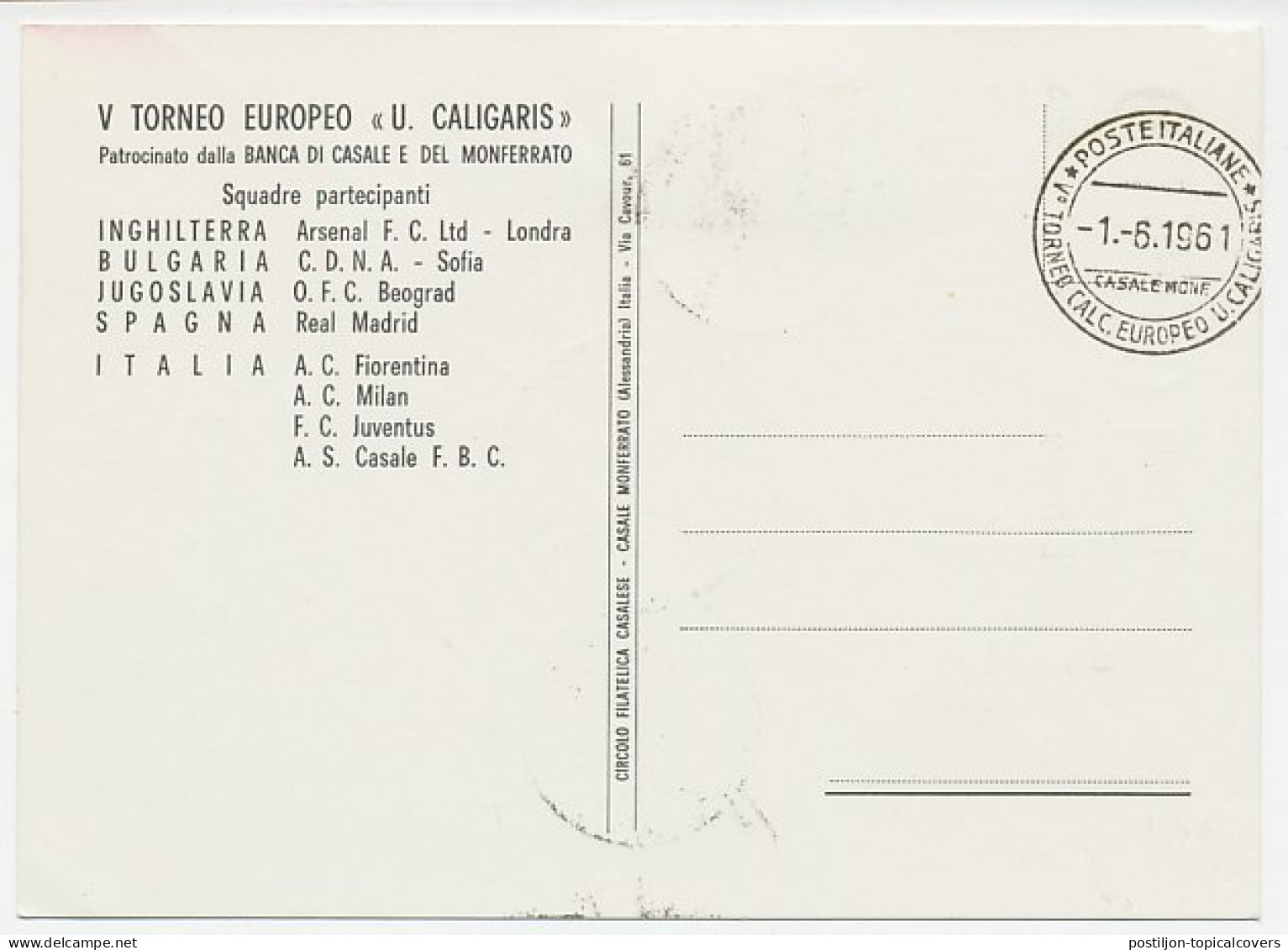 Card / Postmark Italy 1961 European Junior Football Tournament - Other & Unclassified