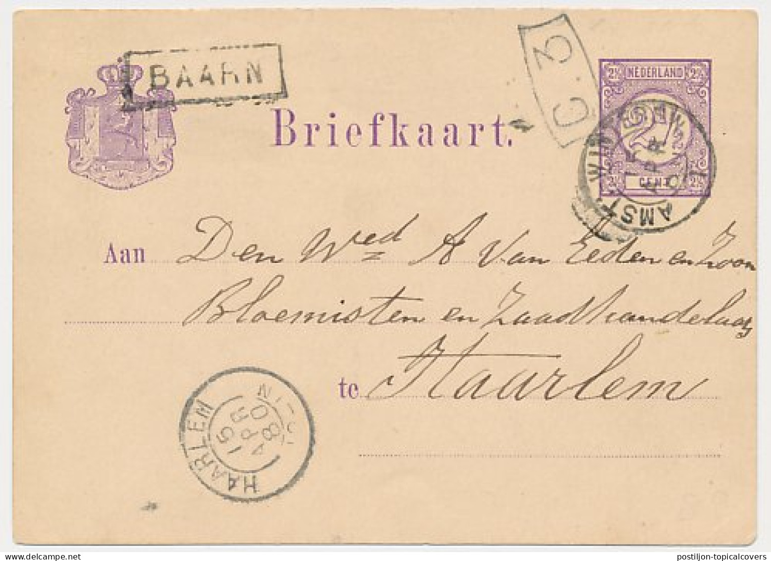 Trein Haltestempel Baarn 1880 - Cartas & Documentos