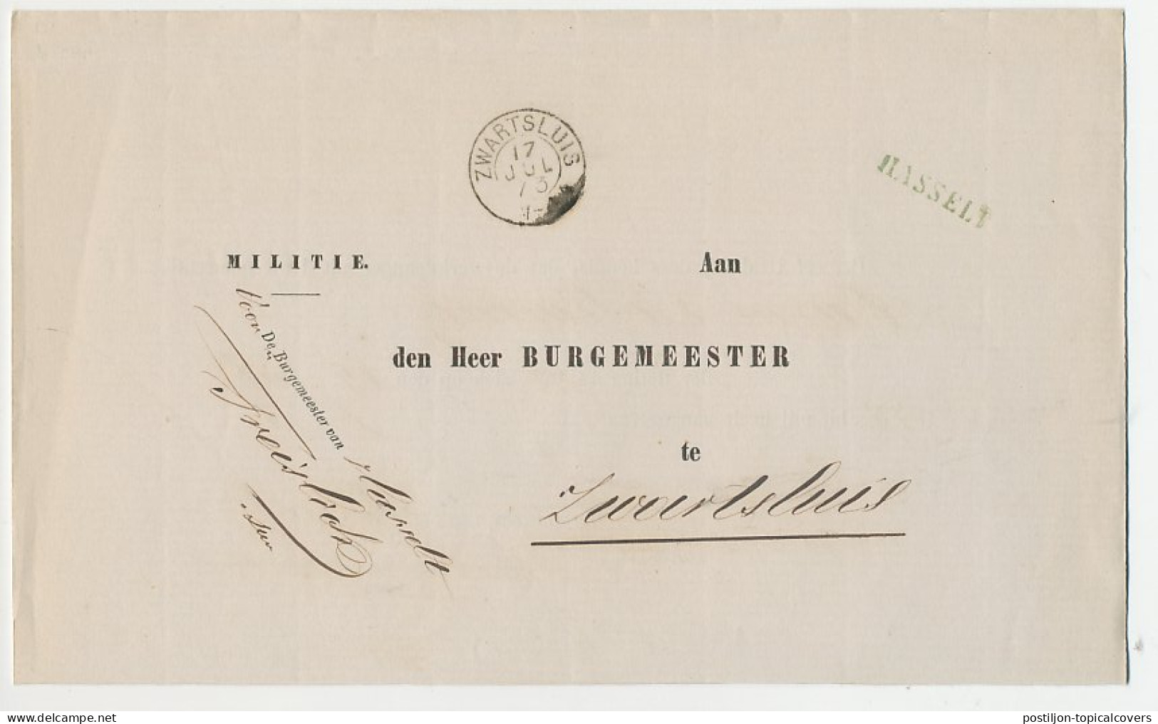 Naamstempel Hasselt 1873 - Lettres & Documents