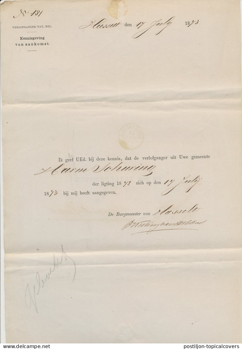 Naamstempel Hasselt 1873 - Cartas & Documentos