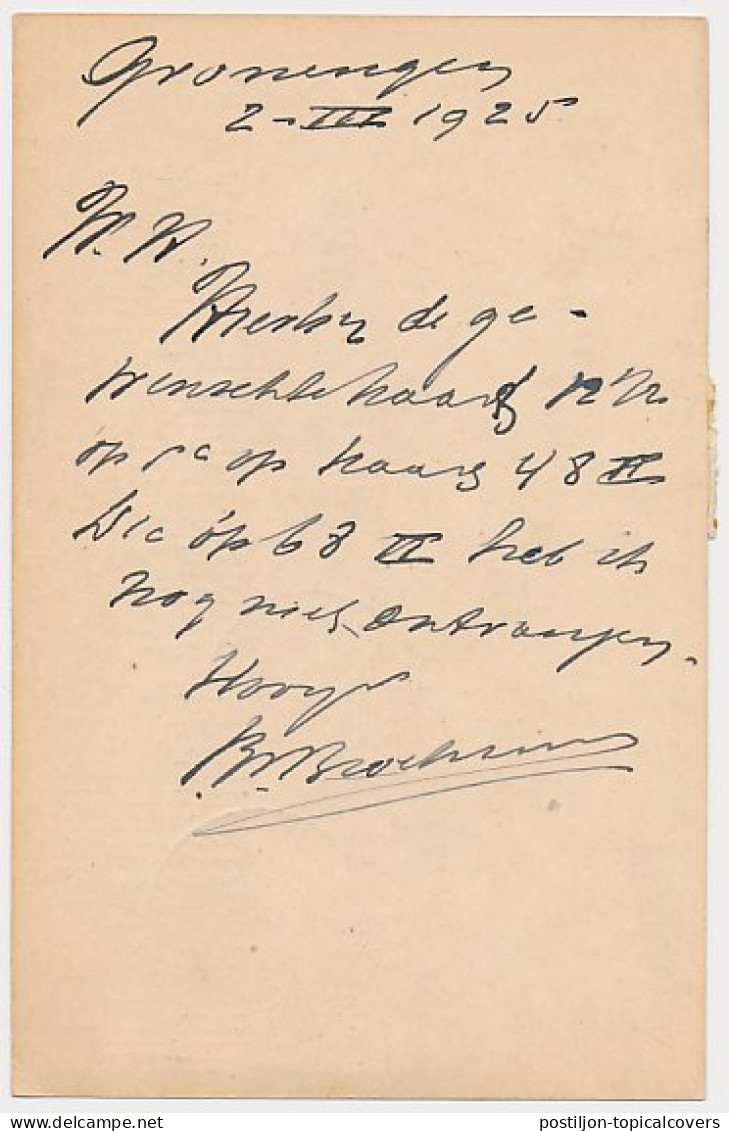 Briefkaart G. 202 / Aangetekend / Bijfrankering Groningen 1925 - Ganzsachen