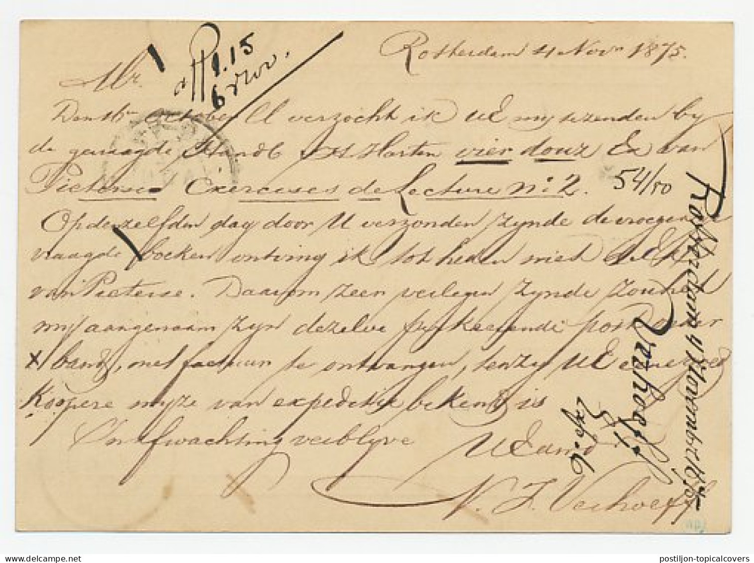 Briefkaart Rotterdam - Belgie 1875 - Grensstempel - Lettres & Documents