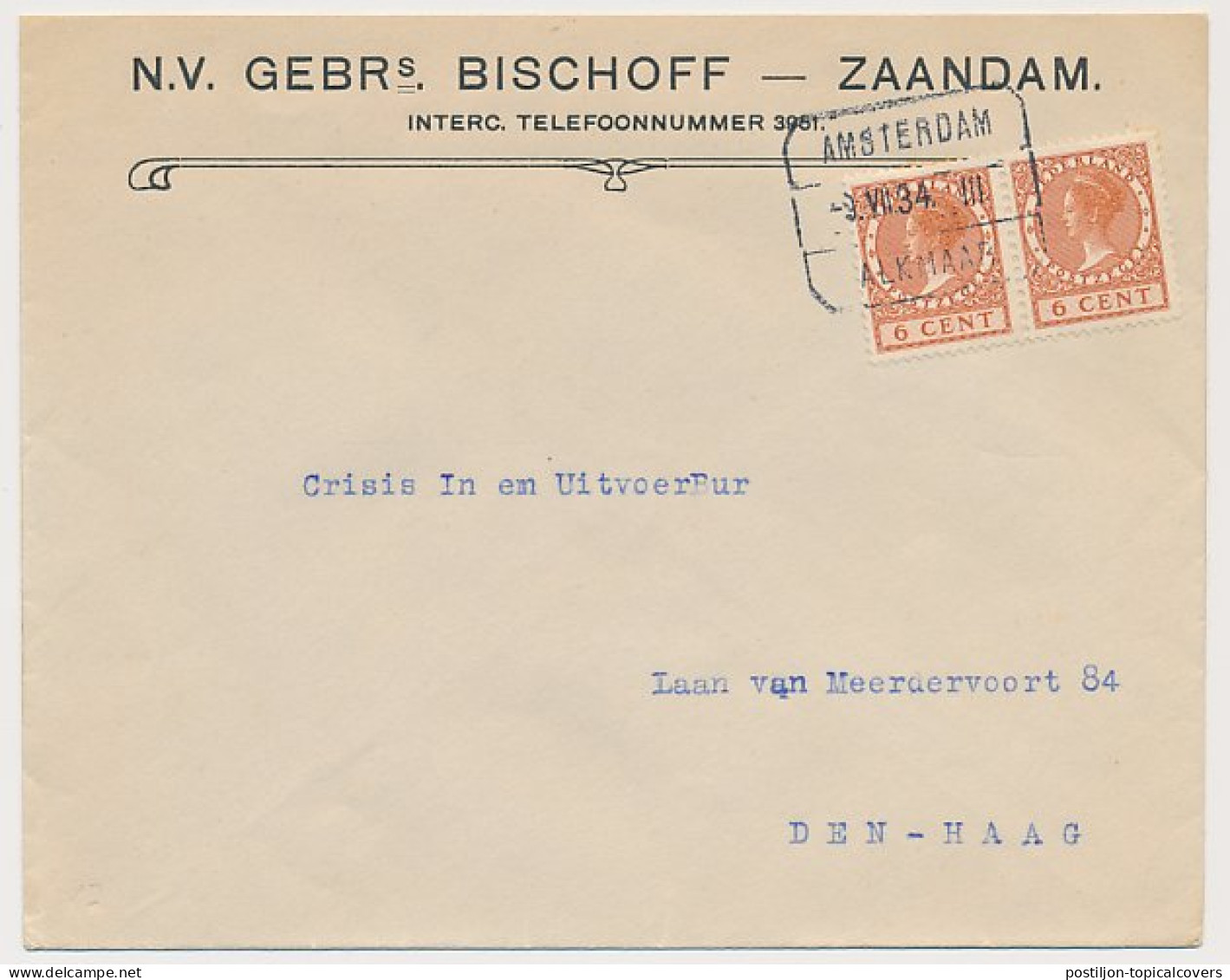 Treinblokstempel : Amsterdam - Alkmaar III 1934 ( Zaandam ) - Ohne Zuordnung