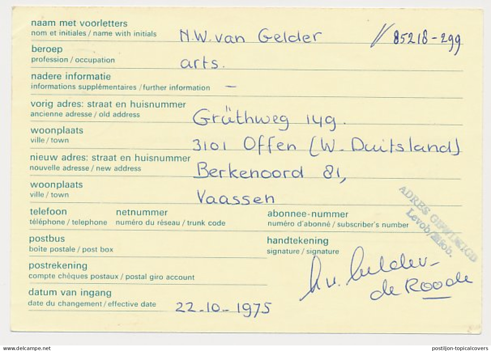 Verhuiskaart G.40 A Duitsland - Veldpost Utrecht -Uit Buitenland - Entiers Postaux