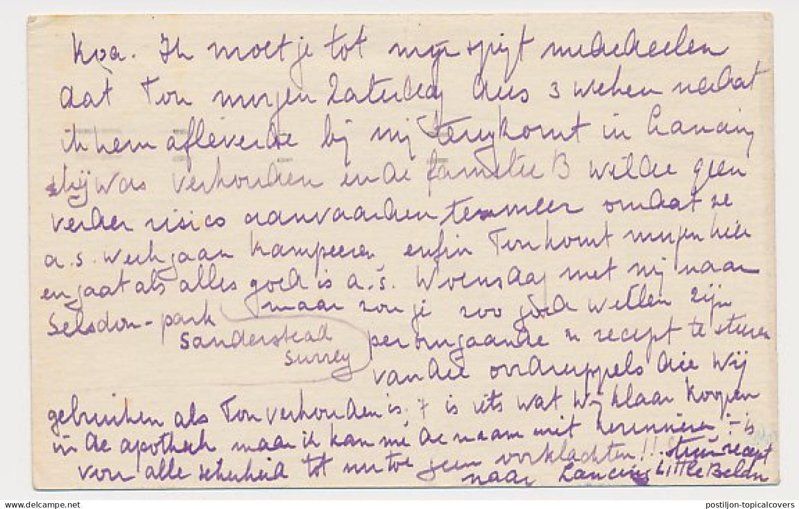 Op Zondag Bestellen - Worthing GB / UK - Amsterdam 1939 - Lettres & Documents