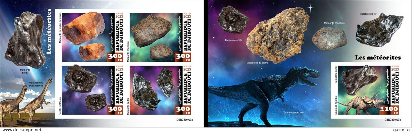 Djibouti 2023, Meteors And Dinosaurs, 4val In BF +BF IMPERFORATED - Astronomy
