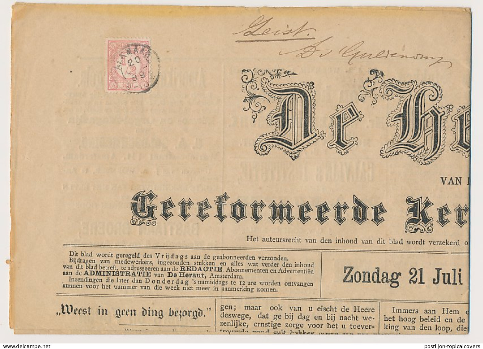 Em. 1876 Alkmaar - Zeist - Compleet Dagblad - Covers & Documents