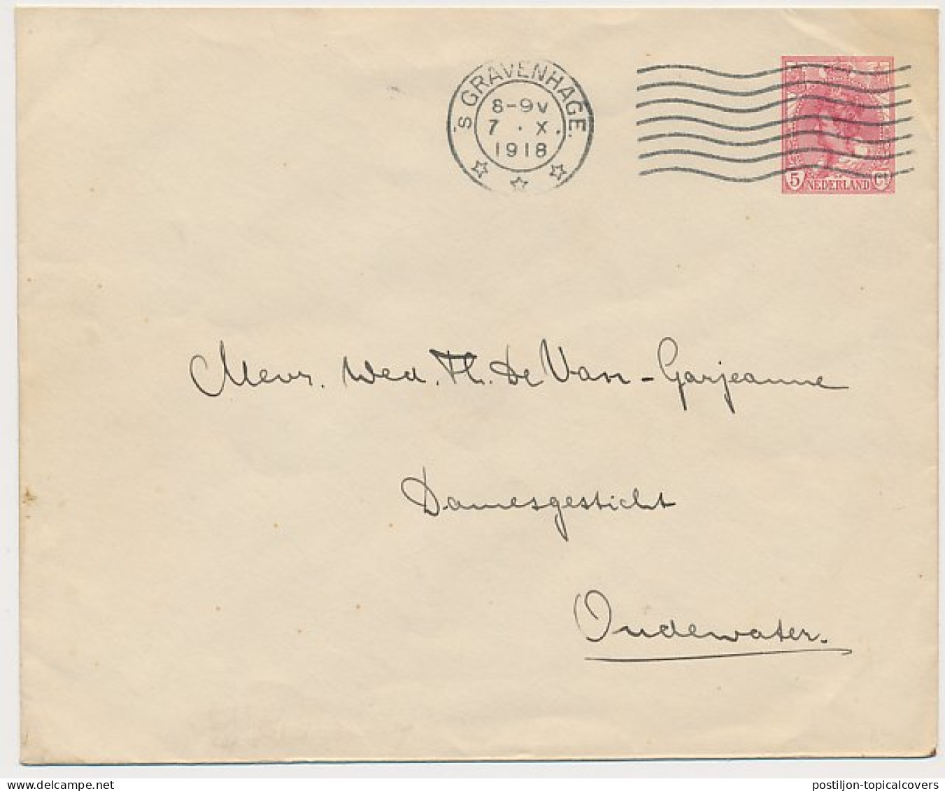 Envelop G. 20 B S Gravenhage - Oudewater 1918 - Entiers Postaux