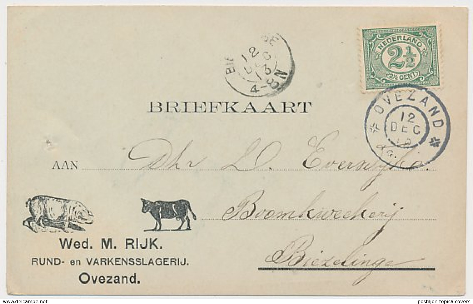 Firma Briefkaart Ovezand 1913 - Rund- En Varkensslagerij - Ohne Zuordnung