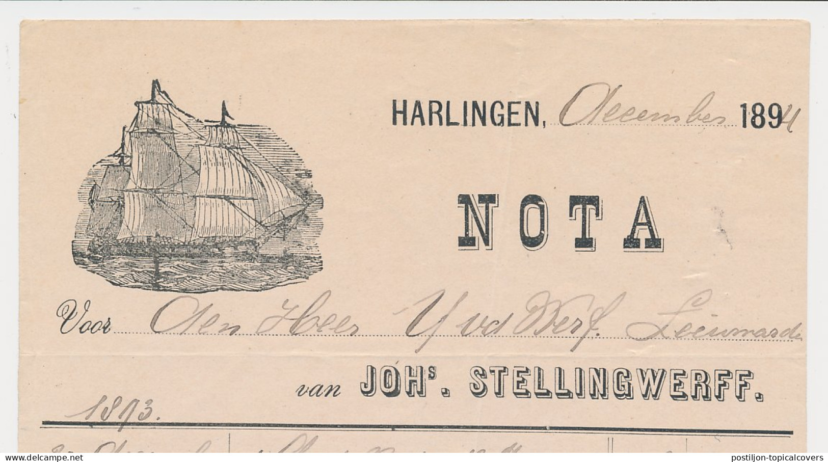 Nota Harlingen 1894 - Schip - Netherlands