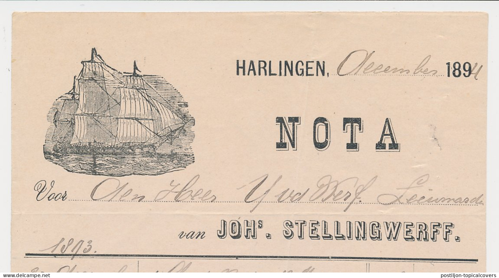 Nota Harlingen 1894 - Schip - Pays-Bas