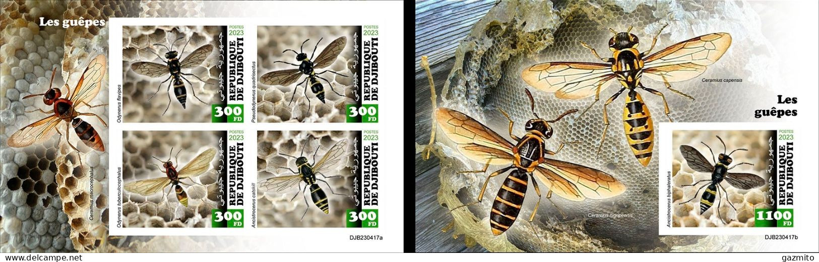 Djibouti 2023, Animals, Wasps, 4val In BF +BF IMPERFORATED - Autres & Non Classés
