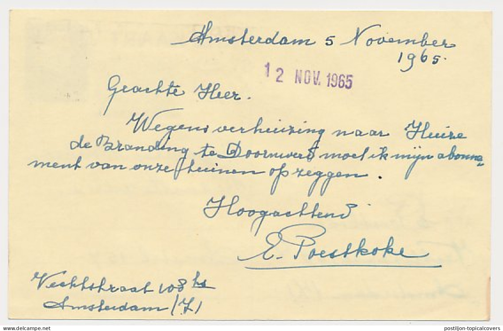 Briefkaart G. 325 / Bijfrankering Locaal Te Amsterdam 1965 - Entiers Postaux