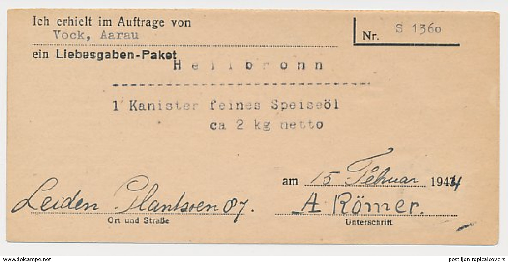 Leiden - Hamburg Duitsland 1944 - Liebesgabenpaket - Unclassified