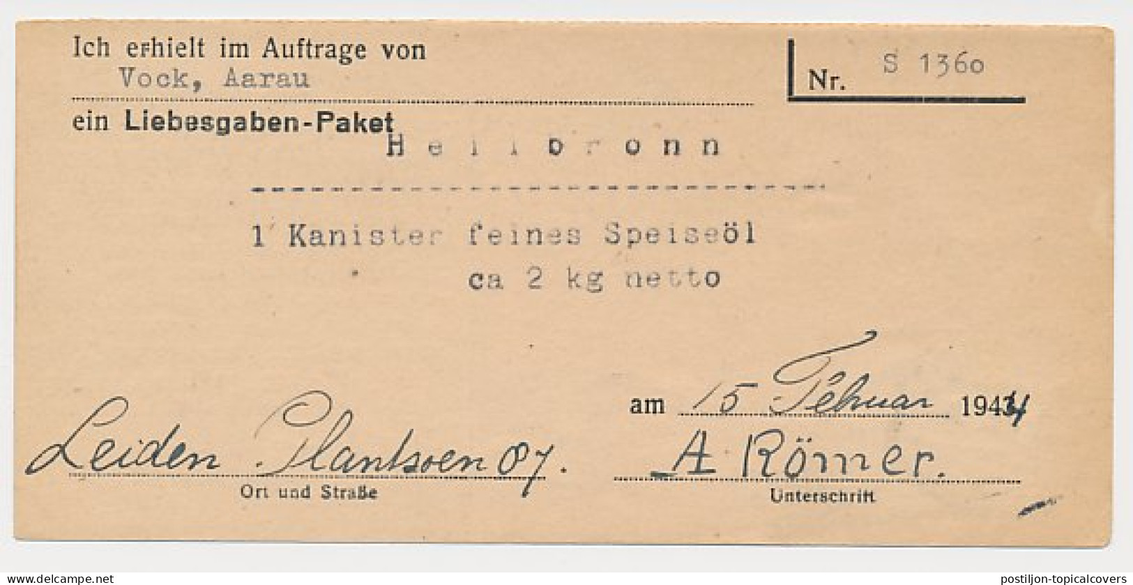 Leiden - Hamburg Duitsland 1944 - Liebesgabenpaket - Ohne Zuordnung