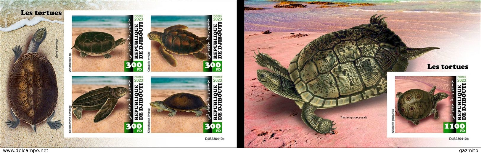 Djibouti 2023, Animals, Turtles, 4val In BF +BF IMPERFORATED - Turtles