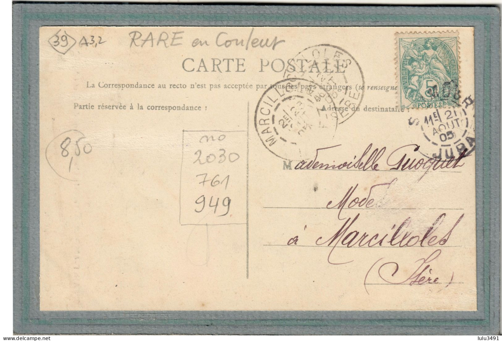 CPA (39) SAINT-AMOUR - Aspect Du Café Charnay Et Place Des Quatre-Vents En 1905 - Carte Colorisée Rare - Autres & Non Classés