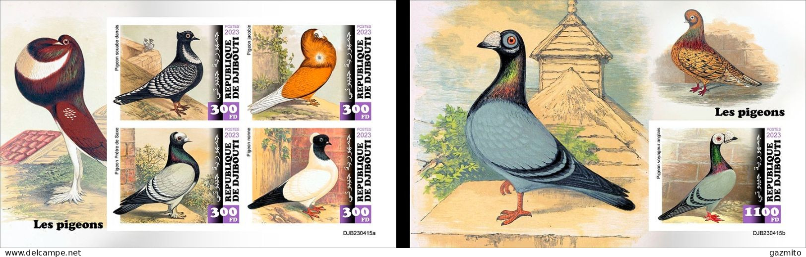 Djibouti 2023, Animals, Pigeons, 4val In BF +BF IMPERFORATED - Tauben & Flughühner