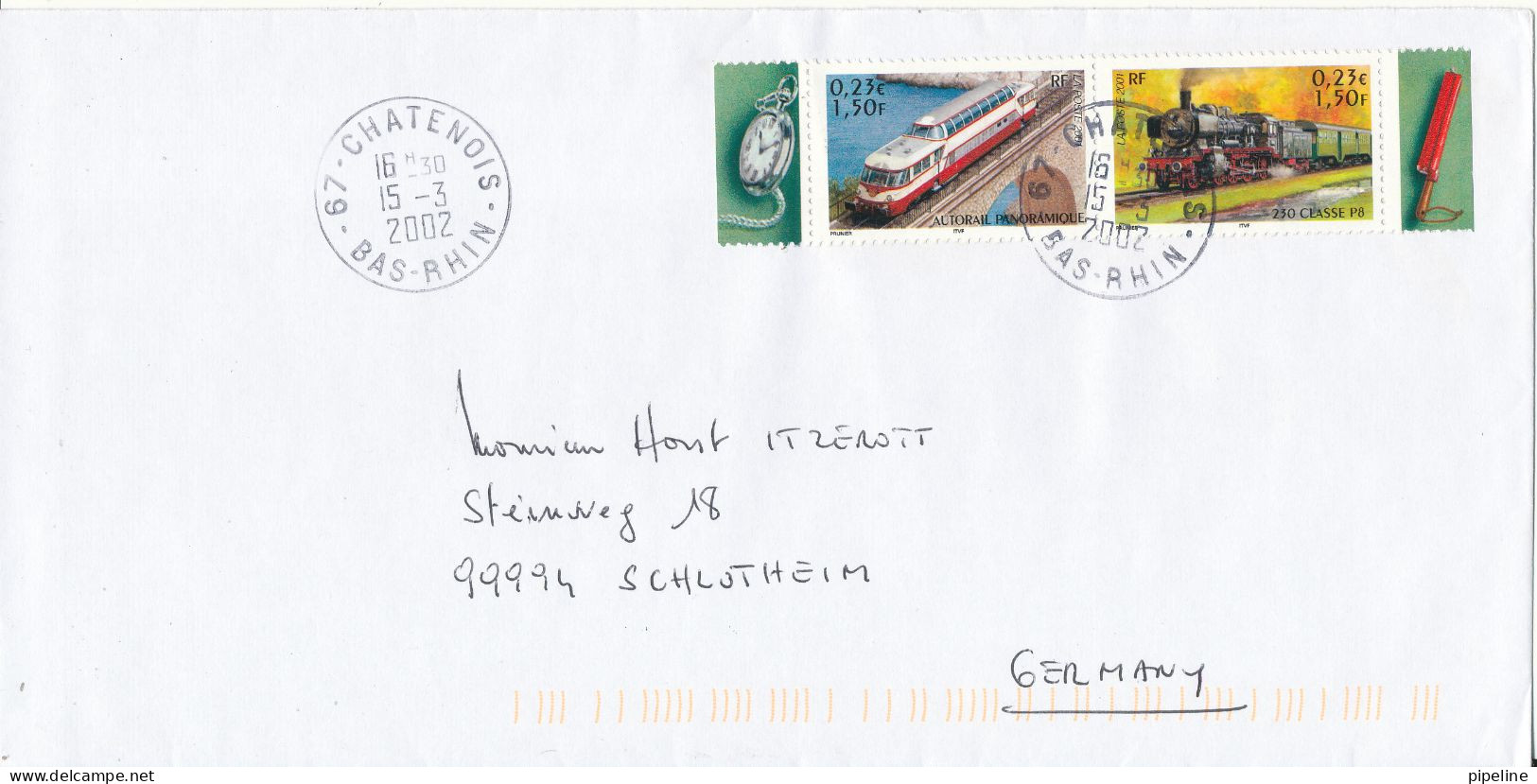 France Cover Sent To Germany 15-3-2002 Topic Stamps LOCOMOTIVES - Lettres & Documents