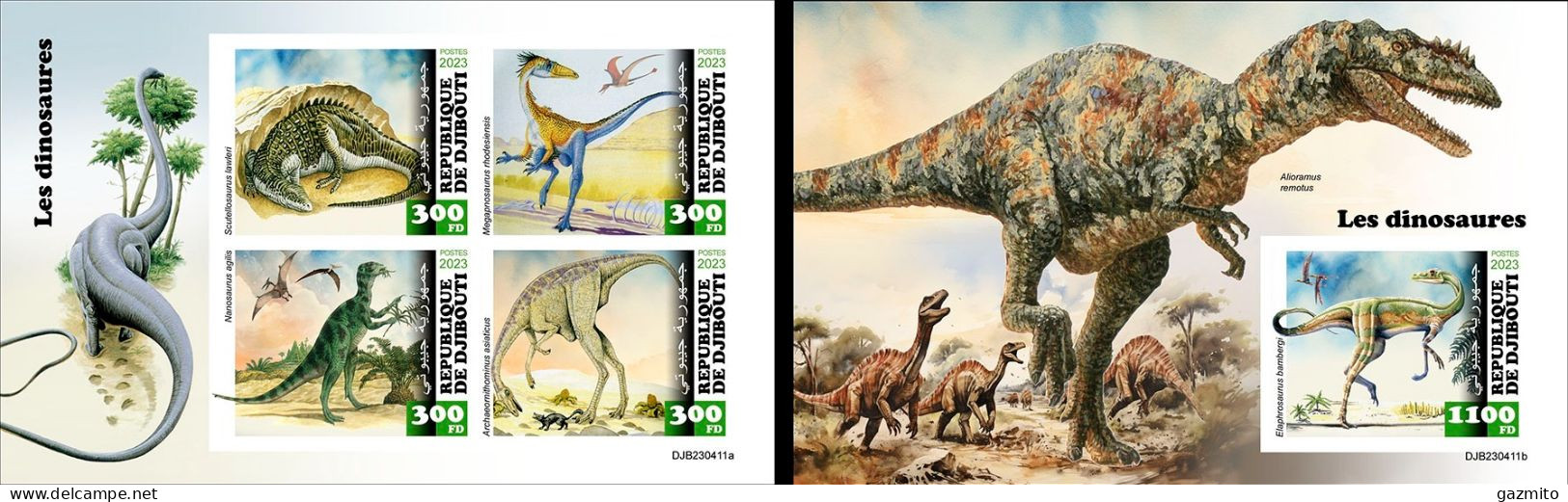 Djibouti 2023, Animals, Dinosaurs, 4val In BF +BF IMPERFORATED - Vor- U. Frühgeschichte