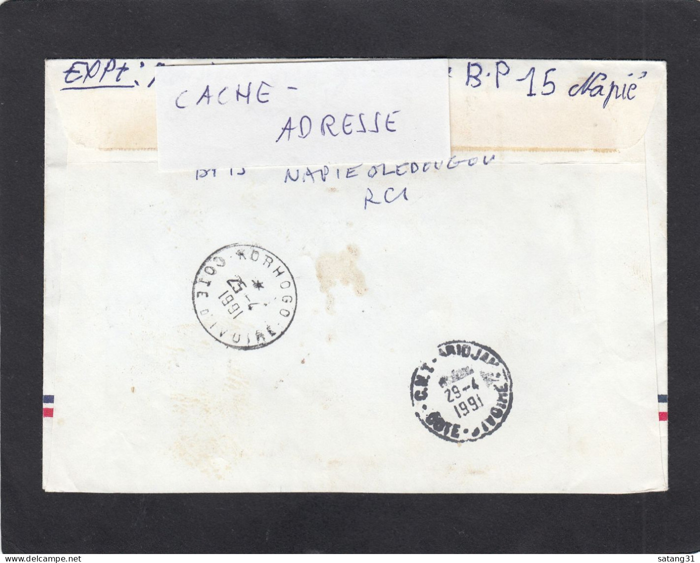 LETTRE RECOMMANDEE DE NAPIEOLEDOUGOU  AVEC TIMBRES " HABITAT EN MILIEU RURALE/PRESIDENT/BASILIQUE ".1991. - Costa De Marfil (1960-...)