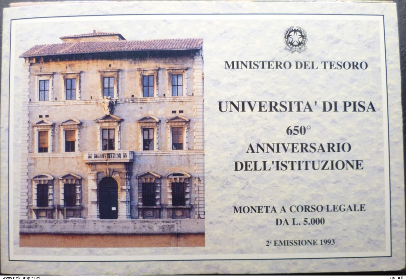 Italia - 5.000 Lire 1993 - 650° Università Di Pisa - II Emissione - Gig# 460 - KM# 170 - 5 000 Lire